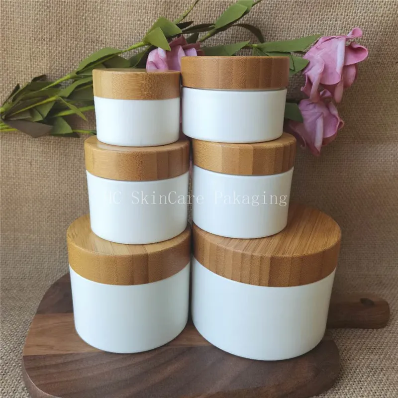 100pcs/lot 30g 50g 150g 250g white PP Plastic Bamboo Cap Cosmetic Tin Pot Lip Balm Body Hand Face Cream Jar Storage Container
100pcs/lot 30g 50g 150g 250g white PP Plastic Bamboo Cap Cosmetic Tin Pot Lip Balm Body Hand Face Cream Jar Storage Container
