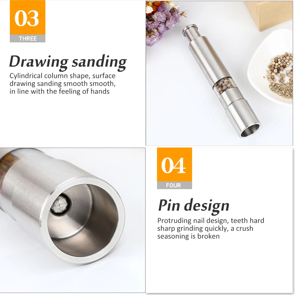 Spice Pepper Mill Grinder Stainless Steel Handheld Salt Pepper Grinder Durable One Hand Operation Manual Grinding Mill for BBQ
Spice Pepper Mill Grinder Stainless Steel Handheld Salt Pepper Grinder Durable One Hand Operation Manual Grinding Mill for BBQ