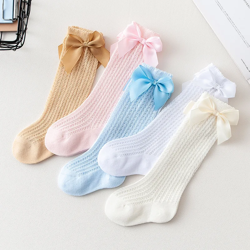 

Babies Socks Bow Summer Spring Mesh Newborn Baby Girls Kids Winter Non-slip Terry Cotton Sokken Princess Knee High Long