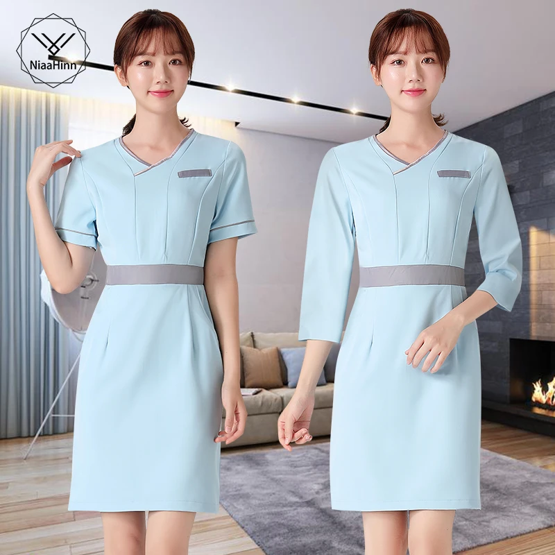Summer short sleeve Beauty salon SPA female Fashion Work clothing hotel Waiter work clothes SPA Uniform Sauna foot bath Uniforms
Summer short sleeve Beauty salon SPA female Fashion Work clothing hotel Waiter work clothes SPA Uniform Sauna foot bath Uniforms