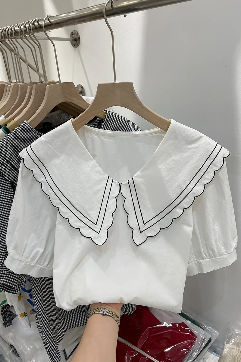 French Style Doll Collar White Shirt Women's Summer Thin Short Sleeve 2021 New Sweet Korean Style Western Style Top Womens Tops
French Style Doll Collar White Shirt Women's Summer Thin Short Sleeve 2021 New Sweet Korean Style Western Style Top Womens Tops