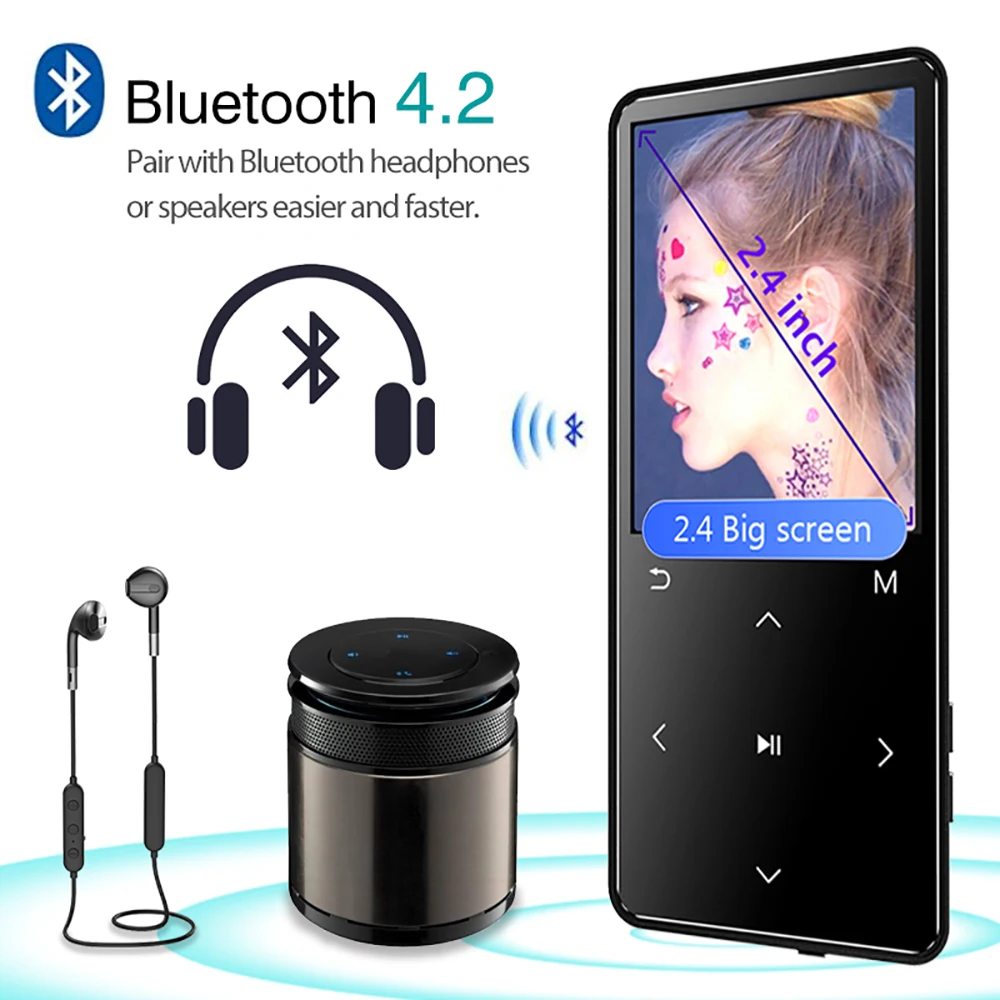 Mp4 музыкальный плеер с Bluetooth Fm радио встроенный динамик сенсорные клавиши