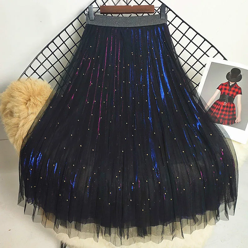 2021 Women Skirt Mesh Skirt Long Shiny Streamer Gauze Pleated Skirt Vintage Slim Versatile Metallic Skirt Mid-Calf Elegant Y163
2021 Women Skirt Mesh Skirt Long Shiny Streamer Gauze Pleated Skirt Vintage Slim Versatile Metallic Skirt Mid-Calf Elegant Y163