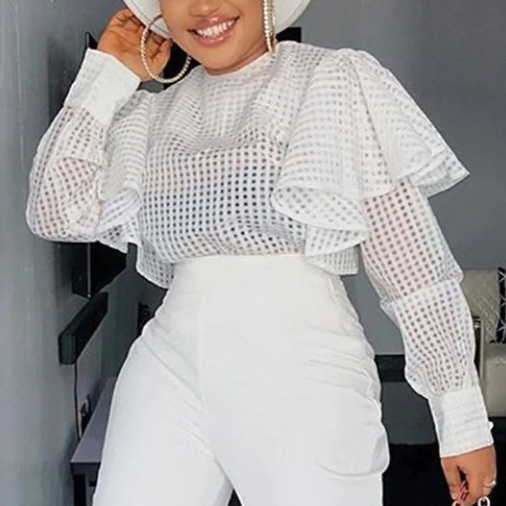 Топ с длинным рукавом, Женская Осенняя модная пикантная рубашка с оборками, ажурный прозрачный Африканский Женский Повседневный пуловер бо...
Топ с длинным рукавом, Женская Осенняя модная пикантная рубашка с оборками, ажурный прозрачный Африканский Женский Повседневный пуловер бо...