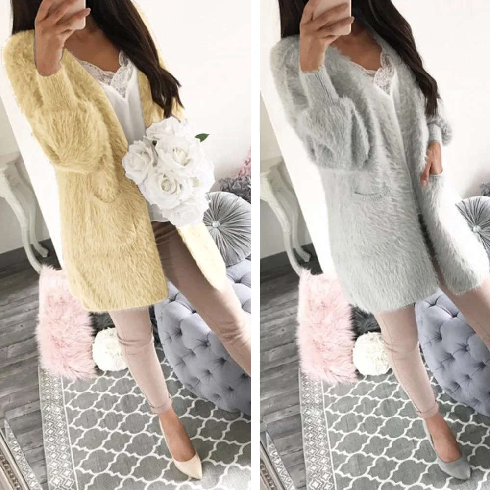 Женский плюшевый кардиган Mandylandy для осени и зимы, куртка с длинным рукавом, пушистый свитер, теплая куртка, однотонный кардиган, куртка 
Женский плюшевый кардиган Mandylandy для осени и зимы, куртка с длинным рукавом, пушистый свитер, теплая куртка, однотонный кардиган, куртка