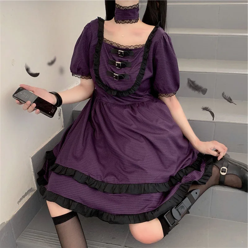 HOUZHOU Gothic Lolita Dress Summer Purple Plaid Kawaii Dress Japanese Harajuku Women Elegant Sweet Lace Ruffles Punk Outfits
HOUZHOU Gothic Lolita Dress Summer Purple Plaid Kawaii Dress Japanese Harajuku Women Elegant Sweet Lace Ruffles Punk Outfits