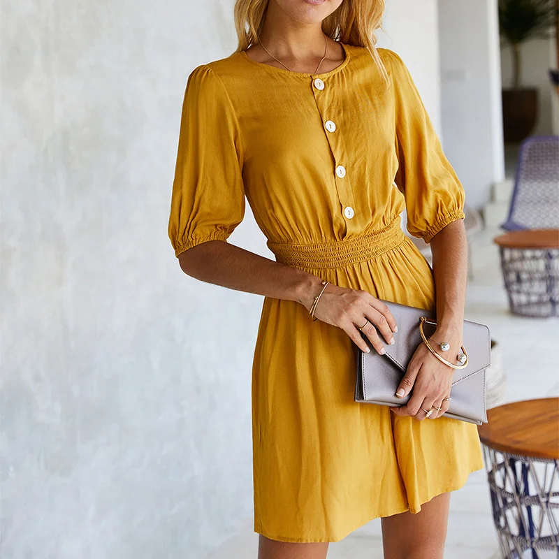 Summer Women Rompers 3 Colors Round Neck Half Sleeve Single-breasted Elastic Waist Casual Playsuits Fashion Autumn Women Clothes
Summer Women Rompers 3 Colors Round Neck Half Sleeve Single-breasted Elastic Waist Casual Playsuits Fashion Autumn Women Clothes