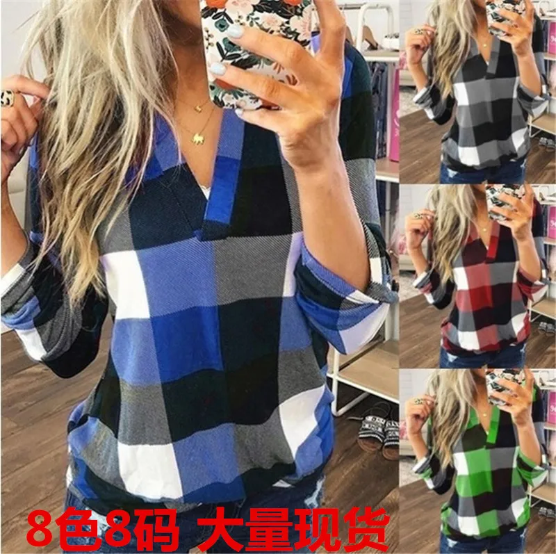Women's New Spring and Autumn Shirts Plaid Printed V-neck Long Sleeve Tops T-shirts
Women's New Spring and Autumn Shirts Plaid Printed V-neck Long Sleeve Tops T-shirts