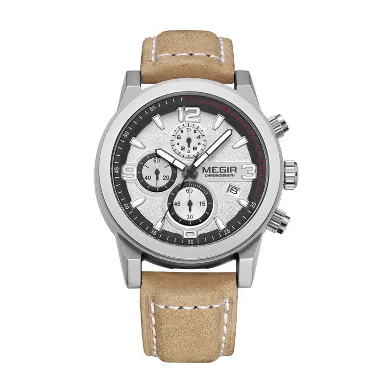 MEGIR Fashion Silver Case Calendar Chronograph Quartz Watch Men's Belt Sports Business Luminous Waterproof Men's Watch 2026G
MEGIR Fashion Silver Case Calendar Chronograph Quartz Watch Men's Belt Sports Business Luminous Waterproof Men's Watch 2026G