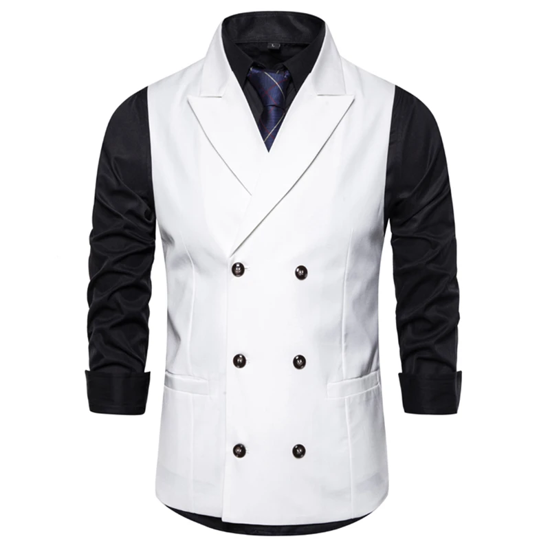 Men's vest chaleco hombre white black gray double-breasted suit collar slim vest men's gentleman business casual vest жилет
Men's vest chaleco hombre white black gray double-breasted suit collar slim vest men's gentleman business casual vest жилет