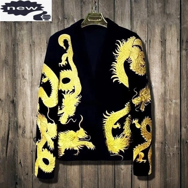 High Quality Chinese Style Dragon Embroidery Mens Velvet Blazer Casual Vintage Nightclub Singer Show Suit Slim Fit Male Coats
High Quality Chinese Style Dragon Embroidery Mens Velvet Blazer Casual Vintage Nightclub Singer Show Suit Slim Fit Male Coats