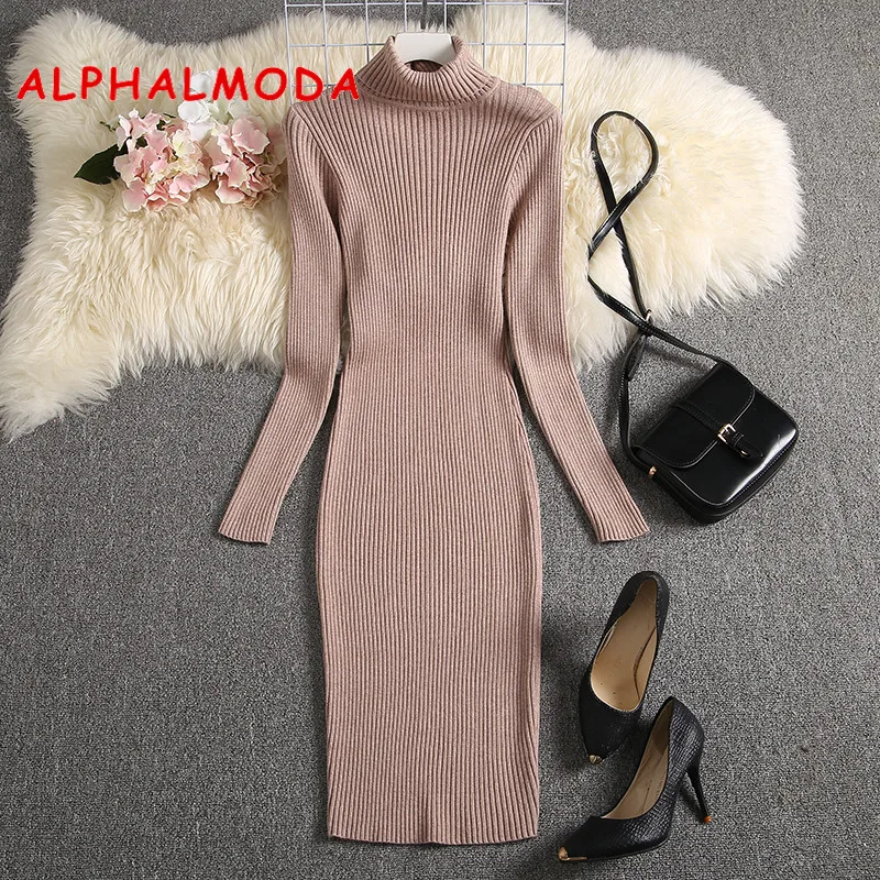 ALPHALMODA 2019 Winter Good Quality Warm Turtle Neck Long-sleeved Knit Dress Solid Color Thick Bottom Knitting Sweater Dress
ALPHALMODA 2019 Winter Good Quality Warm Turtle Neck Long-sleeved Knit Dress Solid Color Thick Bottom Knitting Sweater Dress