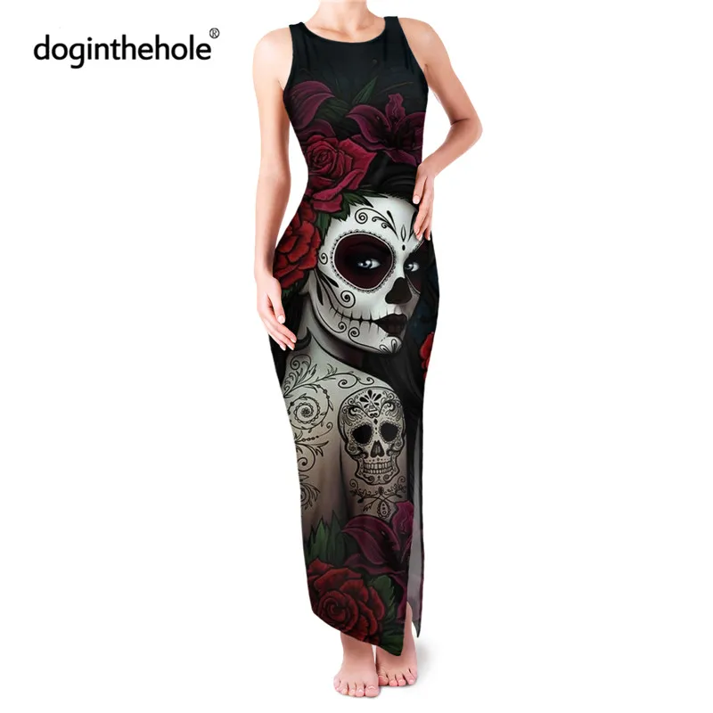 Doginthehole Day of the Dead Women Sleeveless Maxi Dress Gothic Ladies Sexy Bodycon Sugar Skull femme Vestidos Side Split
Doginthehole Day of the Dead Women Sleeveless Maxi Dress Gothic Ladies Sexy Bodycon Sugar Skull femme Vestidos Side Split