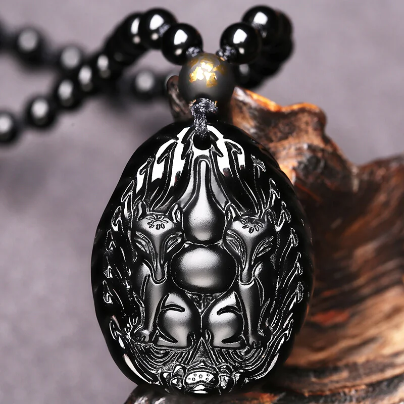 Natural Black Obsidian Two foxes Pendants Jewelry Fine Jewelry Lucky Auspicious Marriage Amulet Pendant Jewelry
Natural Black Obsidian Two foxes Pendants Jewelry Fine Jewelry Lucky Auspicious Marriage Amulet Pendant Jewelry