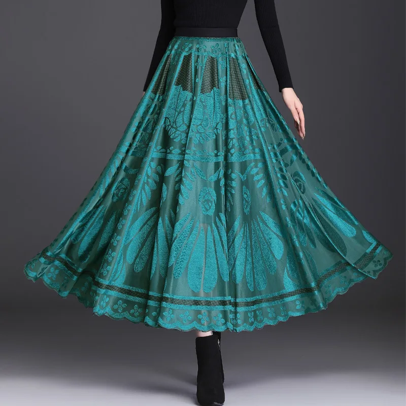 Flocking Flower Vintage Big Swing Pleated Skirt Autumn Winter Women High Waist Big Swing Loose Casual Elegant Long Skirts 1858
Flocking Flower Vintage Big Swing Pleated Skirt Autumn Winter Women High Waist Big Swing Loose Casual Elegant Long Skirts 1858