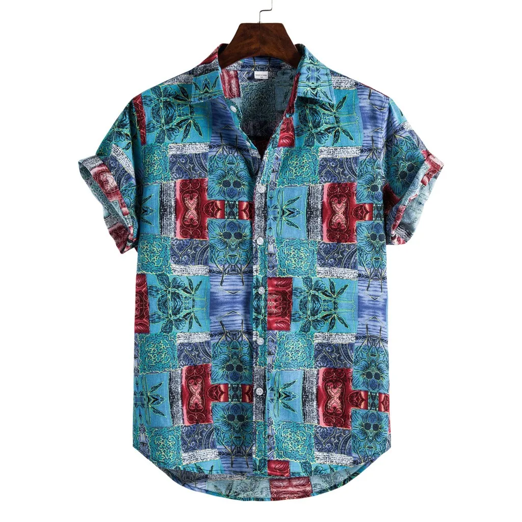 Summer Fashion Men's Linen Ethnic Short-sleeved Beach Top Casual Printed Hawaiian Shirt Top T-shirt Camisa 
Summer Fashion Men's Linen Ethnic Short-sleeved Beach Top Casual Printed Hawaiian Shirt Top T-shirt Camisa