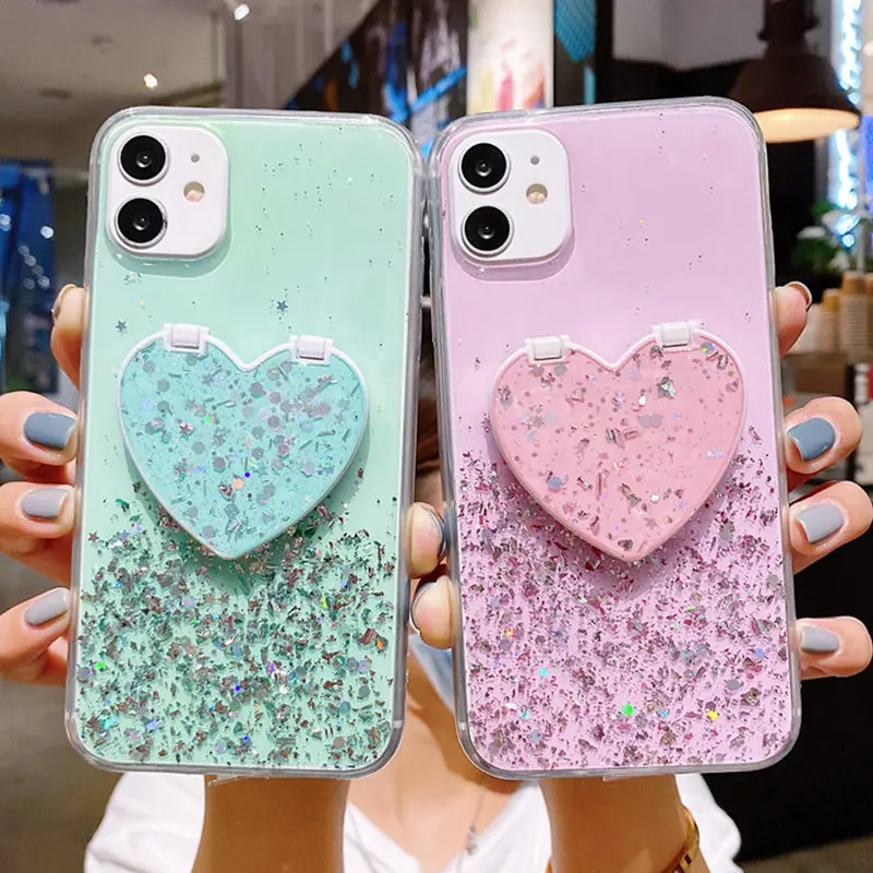 Чехол для телефона с подставкой в виде сердца iPhone 12 Pro 11 Max XR XS X 7 8 Plus 12Mini 11Pro