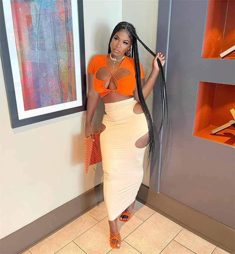 Hollow Out Bodycon Bandage Two Piece Skirt Set Vacation Outfits for Women Matching Sets Clubwear Crop Top Skirt Sets
Hollow Out Bodycon Bandage Two Piece Skirt Set Vacation Outfits for Women Matching Sets Clubwear Crop Top Skirt Sets
