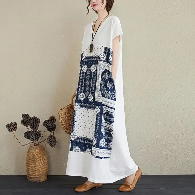 Extra large size women's fat MM loose printing large size women's cover belly show thin V neck long dress summer
Extra large size women's fat MM loose printing large size women's cover belly show thin V neck long dress summer