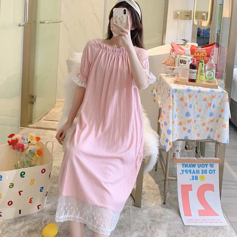 New Palace Nightdress Women's Short Sleeve Thin Korean Fashion Long Skirt Lace Nightgown Pit Strip Cotton Nightwear Sleepwear
New Palace Nightdress Women's Short Sleeve Thin Korean Fashion Long Skirt Lace Nightgown Pit Strip Cotton Nightwear Sleepwear