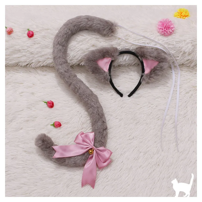 

Anime Cosplay Costume Accessories Cute Furry Animal Beast Plush Neko Cat Ears Hairpin Headwear Tail Set Lolita Kawaii Headdress