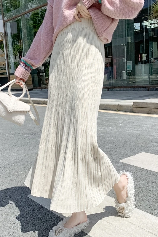 BornSra Knitted Skirt Women's 2020 New Style for Autumn and Winter Mid-Length High-Waist Skirts Hip Skirt