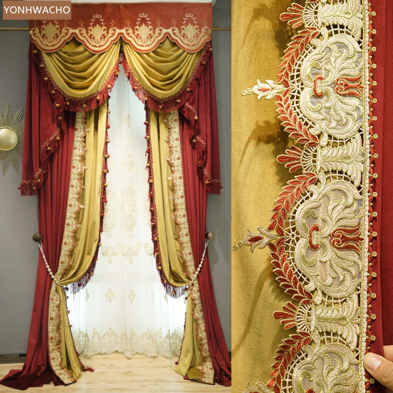Custom curtains European luxury retro palace high-class velvet wine red thick cloth blackout curtain valance tulle panel C116 
Custom curtains European luxury retro palace high-class velvet wine red thick cloth blackout curtain valance tulle panel C116