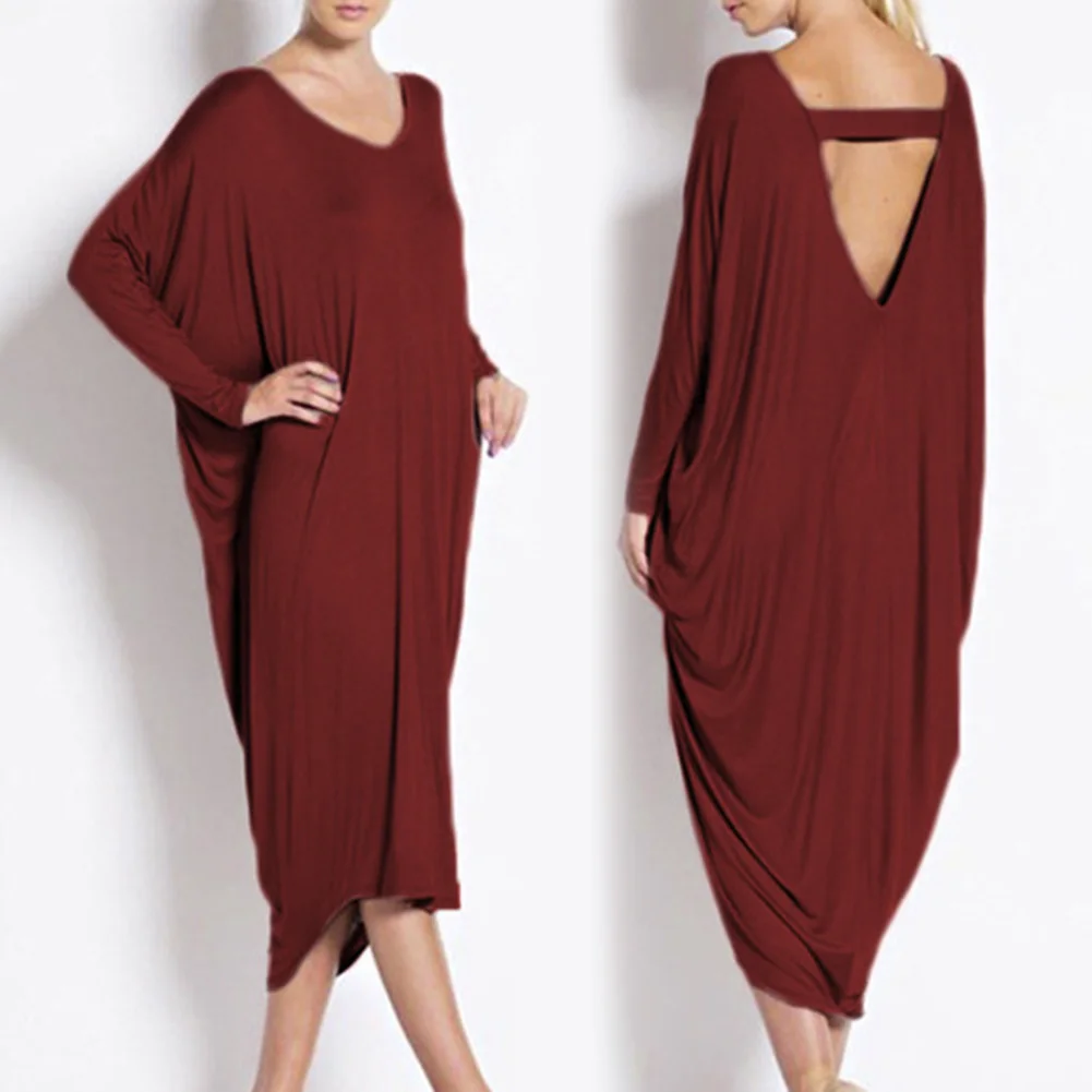 Newest Womens Fat Size Loose Irregular Dress V-neck Backless Solid Color Casual Beach Dress
Newest Womens Fat Size Loose Irregular Dress V-neck Backless Solid Color Casual Beach Dress