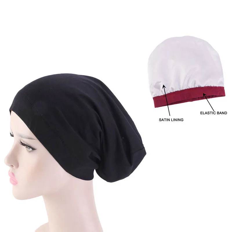 

Satin Lining Turbans for Women Solid Cotton Hair Loss Chemo Beanie Hat Muslim Headscarf Bonnet Femme Turban Head Wraps Caps