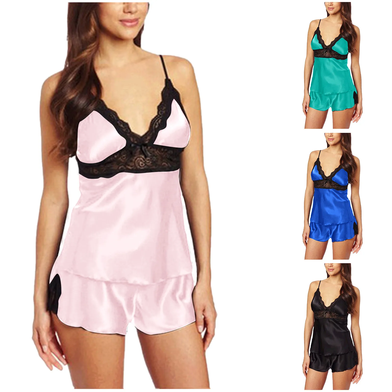 Pajama Sets Women Plus Size Summer Solid Color Satin Silk Camisole Shorts Set Sleepwear Sexy Lingerie Fashion Lace Hollow Pijama
Pajama Sets Women Plus Size Summer Solid Color Satin Silk Camisole Shorts Set Sleepwear Sexy Lingerie Fashion Lace Hollow Pijama