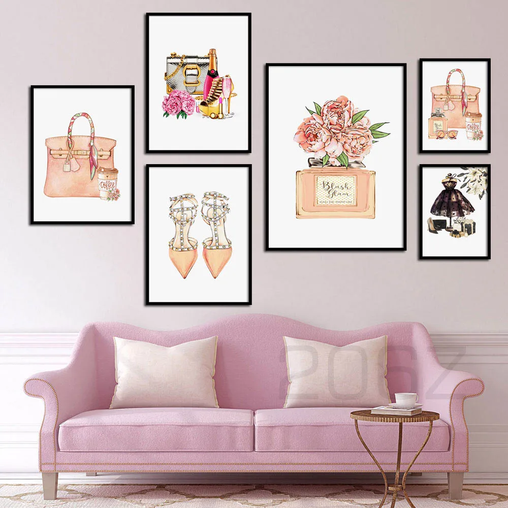 Paris Perfume Fashion Handbag High Heels Nordic Posters and Prints Wall Art Canvas Painting Wall Pictures For Living Room Decor
Paris Perfume Fashion Handbag High Heels Nordic Posters and Prints Wall Art Canvas Painting Wall Pictures For Living Room Decor