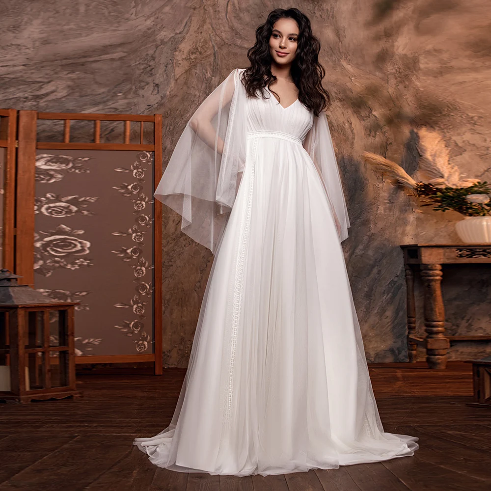 Simple Plus Size Empire Tulle Pregnant Wedding Dress For Bride V Neck Batwing Sleeves Sweep Train A Line Elegant Bridal Gown New
Simple Plus Size Empire Tulle Pregnant Wedding Dress For Bride V Neck Batwing Sleeves Sweep Train A Line Elegant Bridal Gown New