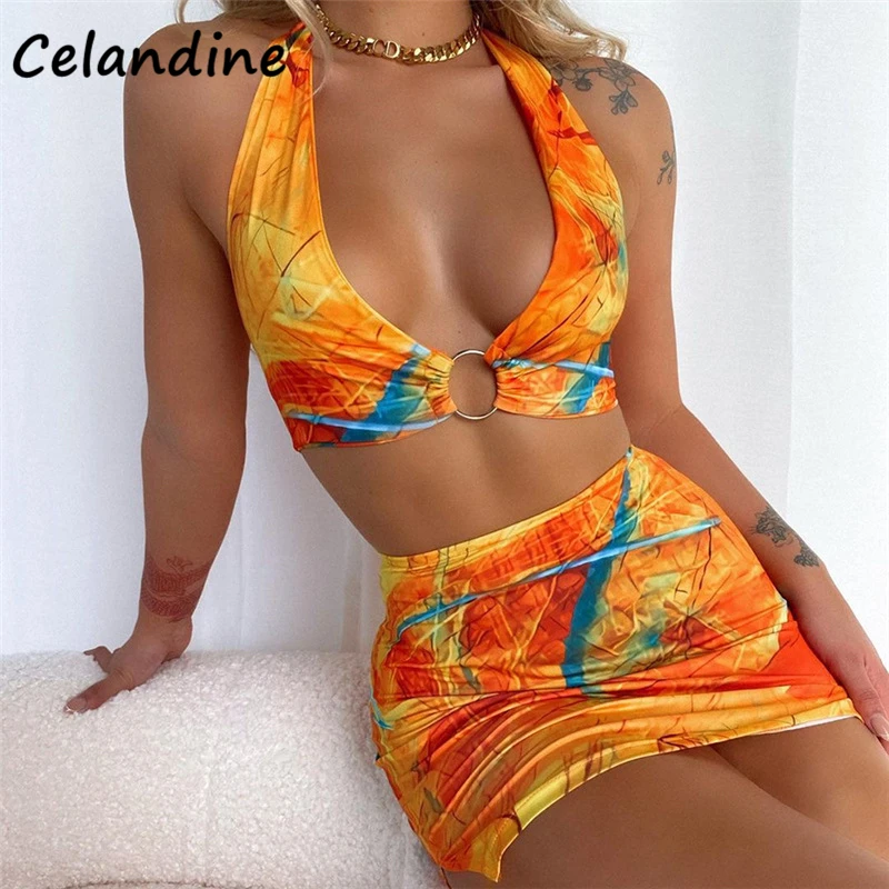 Женский пикантный костюм Celandine с юбкой с завязкой, лето 2021, повседневные пляжные топы с лямкой через шею и узкая мини-юбка с завышенной талие...
Женский пикантный костюм Celandine с юбкой с завязкой, лето 2021, повседневные пляжные топы с лямкой через шею и узкая мини-юбка с завышенной талие...