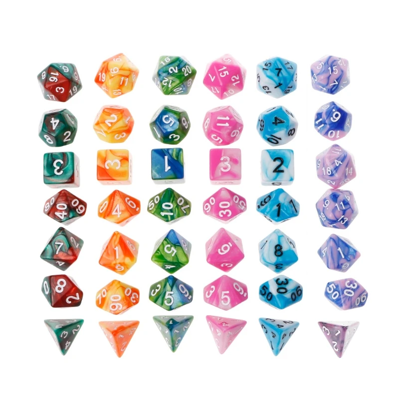 7pcs/set Polyhedron 2-color D&D Dice with Marbled Effect D4 D6 D8 D10 D10% D12 D20 Black Red Blue Color Clear Playing Dice
7pcs/set Polyhedron 2-color D&D Dice with Marbled Effect D4 D6 D8 D10 D10% D12 D20 Black Red Blue Color Clear Playing Dice