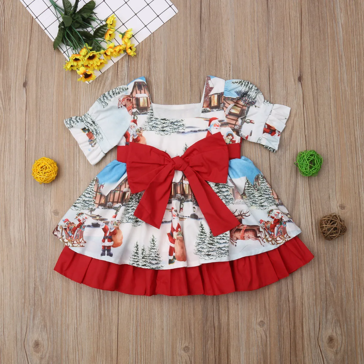 Рождественское платье для маленьких девочек одежда детей яркий праздничный