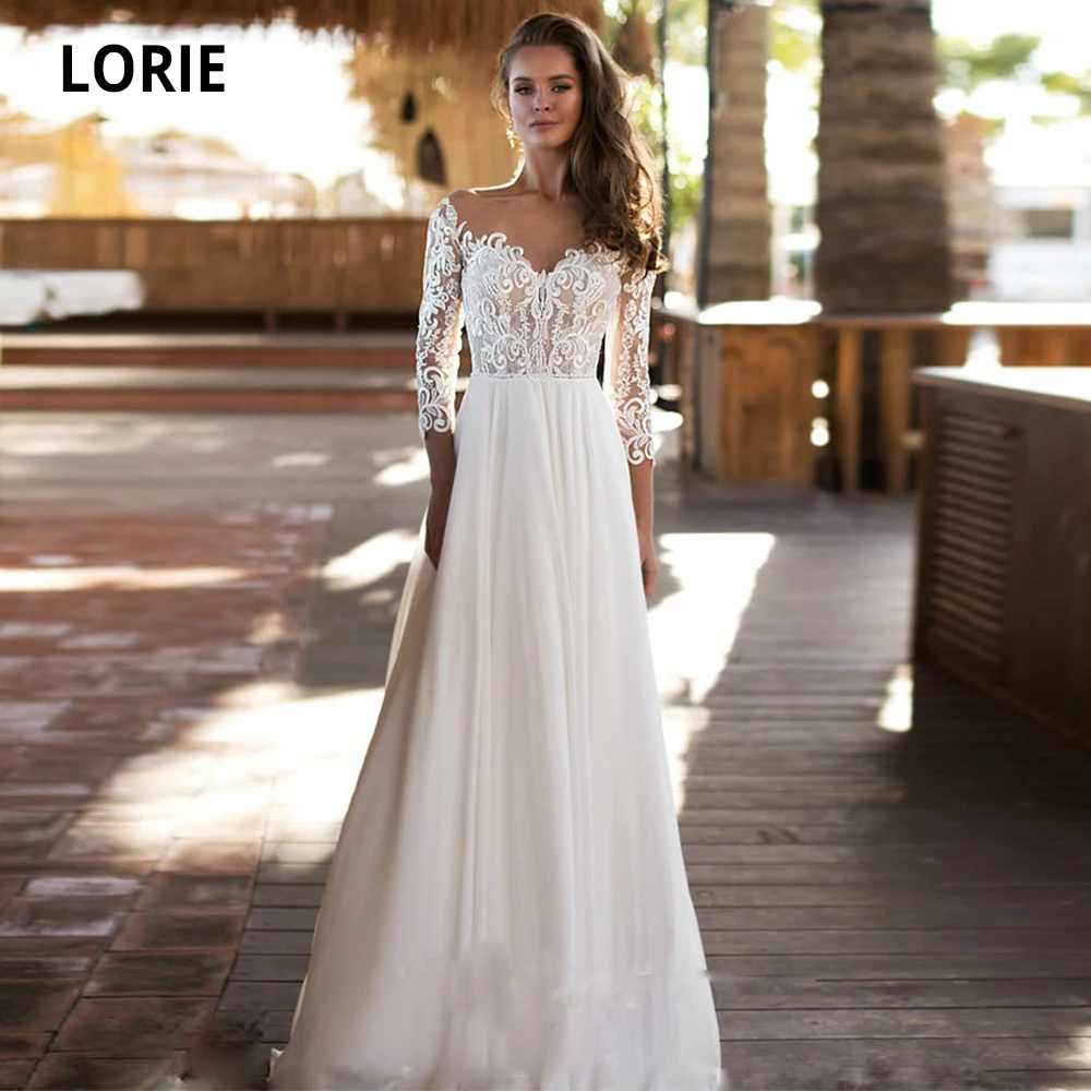 LORIE 3/4 Sleeve Elegant Lace Wedding Dresses Boho 2020 A-line Chiffon Beach Bridal Gowns Princess Wedding Party Dress Plus Size
LORIE 3/4 Sleeve Elegant Lace Wedding Dresses Boho 2020 A-line Chiffon Beach Bridal Gowns Princess Wedding Party Dress Plus Size