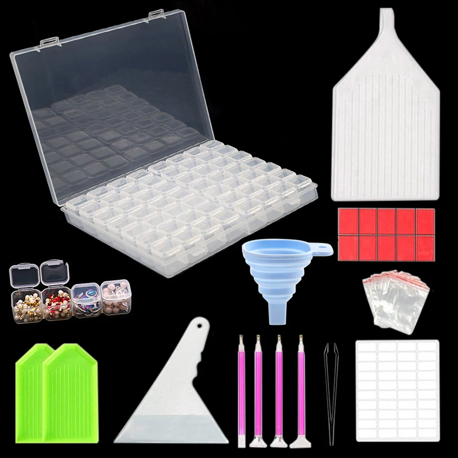Набор инструментов для алмазной живописи с пластиковой коробкой хранения 56/28