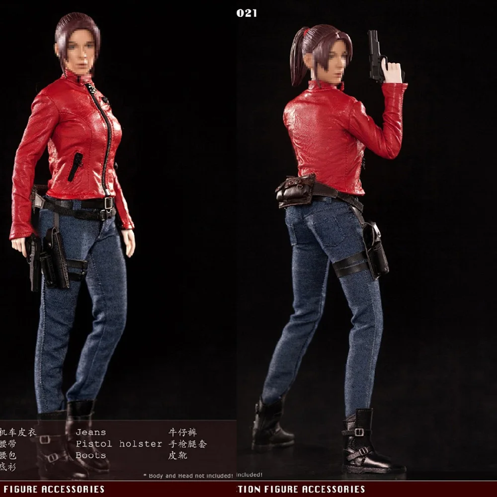 

X-021 1/6 Scale Sexy Female Red locomotive Fighting Suit Jacket Jeans Pants Clothes Set Boots for 12 inches Medium Bust Body