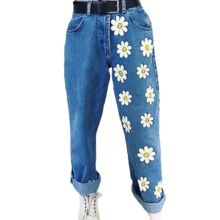 Cross-border hot sales of new European and American women's jeans printed thin denim trousers
Cross-border hot sales of new European and American women's jeans printed thin denim trousers