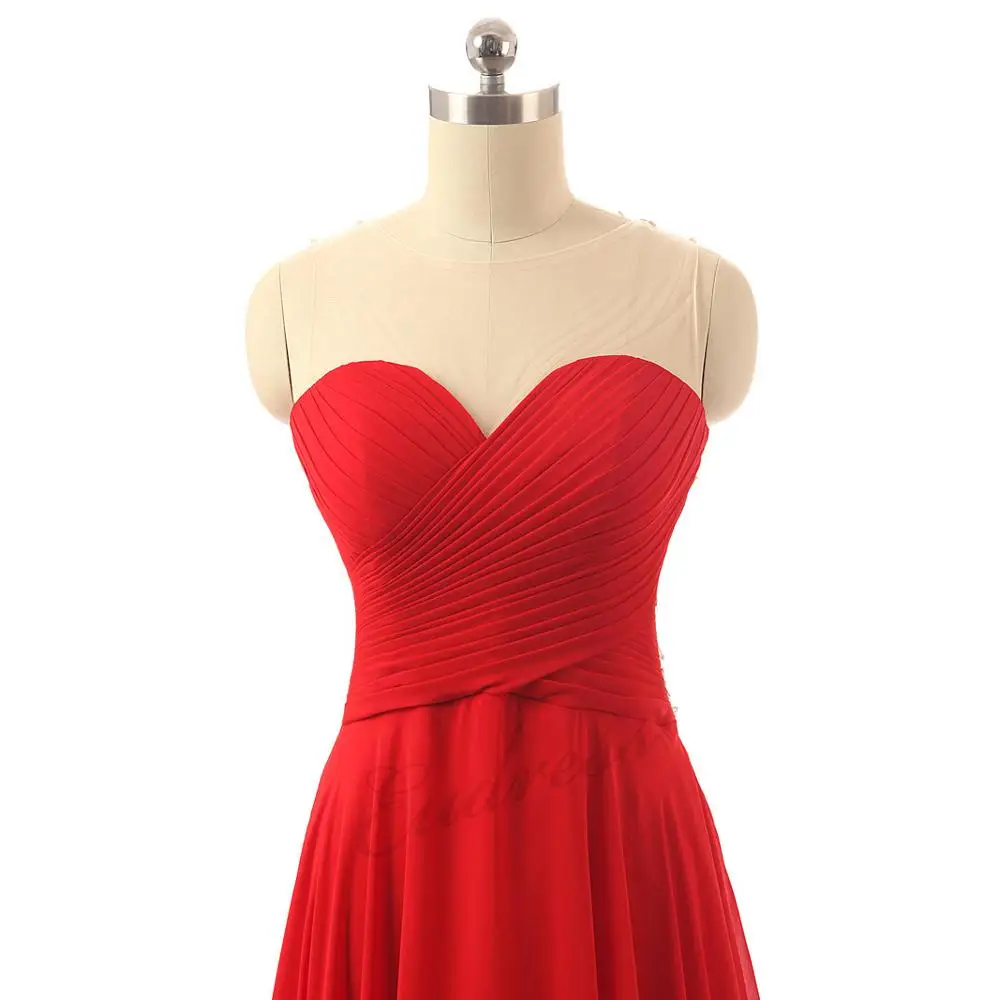 Elegant Sleeveless A Line Chiffon Lace sequin Long Prom Dresses 2019 Robe De Soiree Manche Longue Red Blackless Dress | Свадьбы и