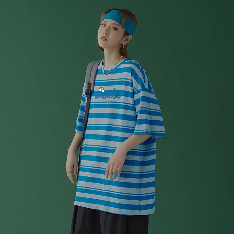 Striped T Shirts for Women Summer Harajuku Streetwear Loose Fit Korean Fashion Crew Neck Tops Oversized Letter Printed Tee Shirt
Striped T Shirts for Women Summer Harajuku Streetwear Loose Fit Korean Fashion Crew Neck Tops Oversized Letter Printed Tee Shirt