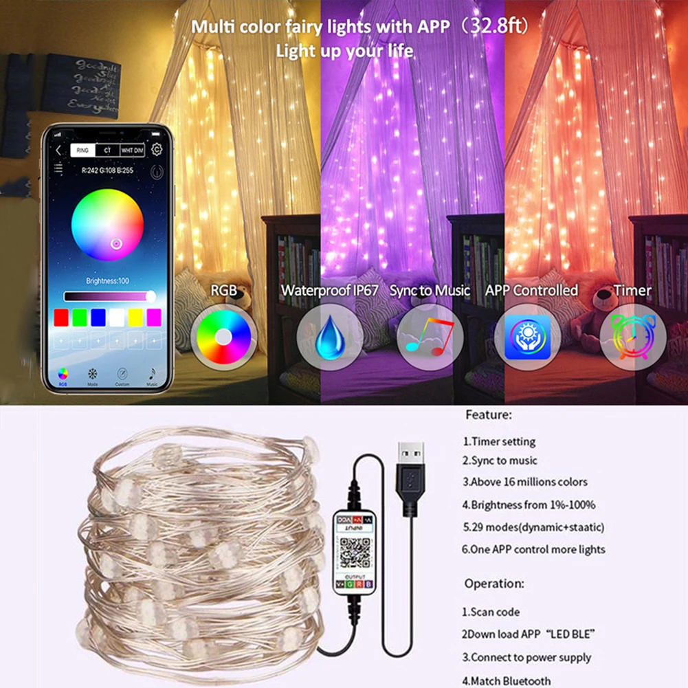 СВЕТОДИОДНАЯ Гирлянда RGB с управлением через приложение, водонепроницаемая уличная гирлянда для рождественской елки, украшение для дома, н...
СВЕТОДИОДНАЯ Гирлянда RGB с управлением через приложение, водонепроницаемая уличная гирлянда для рождественской елки, украшение для дома, н...