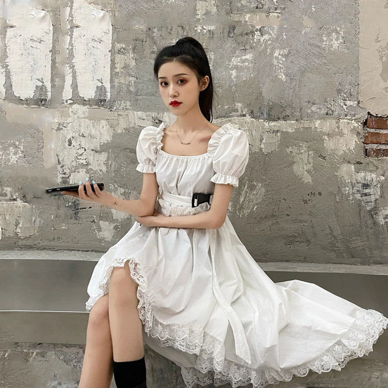 Women Square Collar Puff Sleeve Lace Ruffles Pleated Belt Dress Lady A-Line Elastic Slim Waist Irregular Party Midi Chic Dresses
Women Square Collar Puff Sleeve Lace Ruffles Pleated Belt Dress Lady A-Line Elastic Slim Waist Irregular Party Midi Chic Dresses