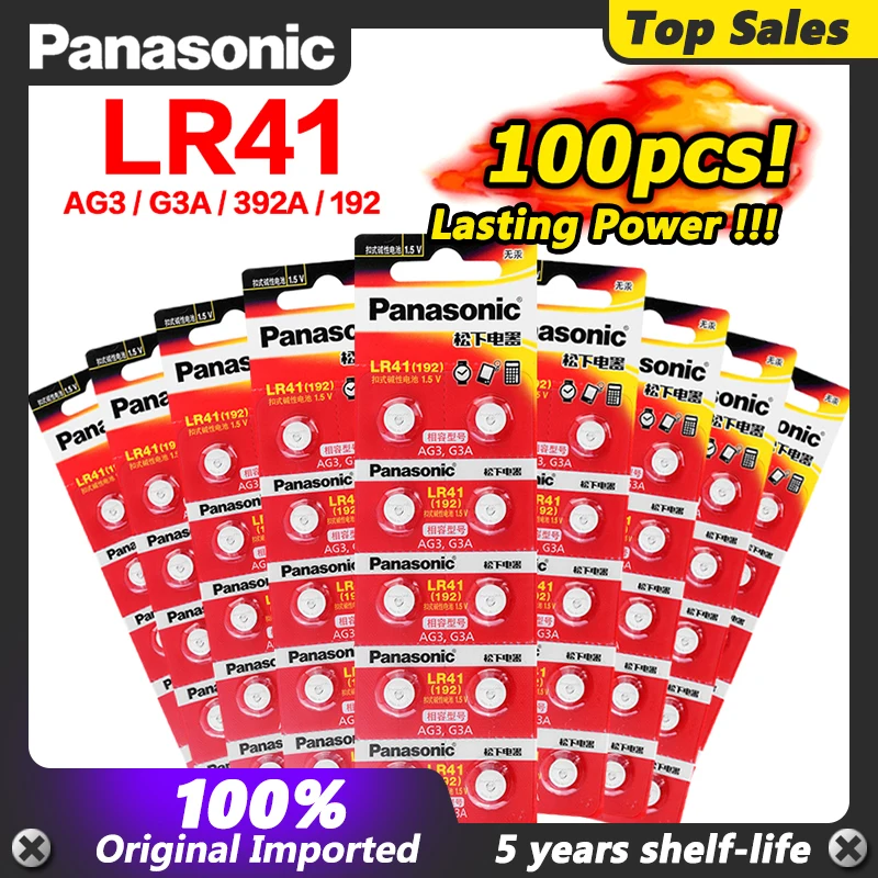 Panasonic Zn/MnO2 1.5V Lithium Coin Batteries 100% Original 100pcs/lot LR41 Button Cell Batteries SR41 AG3 G3A L736 192 392A
Panasonic Zn/MnO2 1.5V Lithium Coin Batteries 100% Original 100pcs/lot LR41 Button Cell Batteries SR41 AG3 G3A L736 192 392A