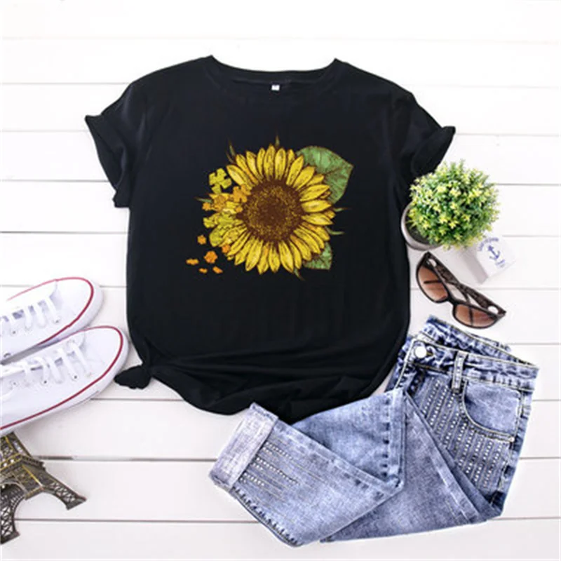 Fashion Gray Sunflower Short Sleeve T Shirt Summer Womens 2021 Graphic Tee Harajuku Top T-Shirt Casual Cotton Tshirt Female New 
Fashion Gray Sunflower Short Sleeve T Shirt Summer Womens 2021 Graphic Tee Harajuku Top T-Shirt Casual Cotton Tshirt Female New