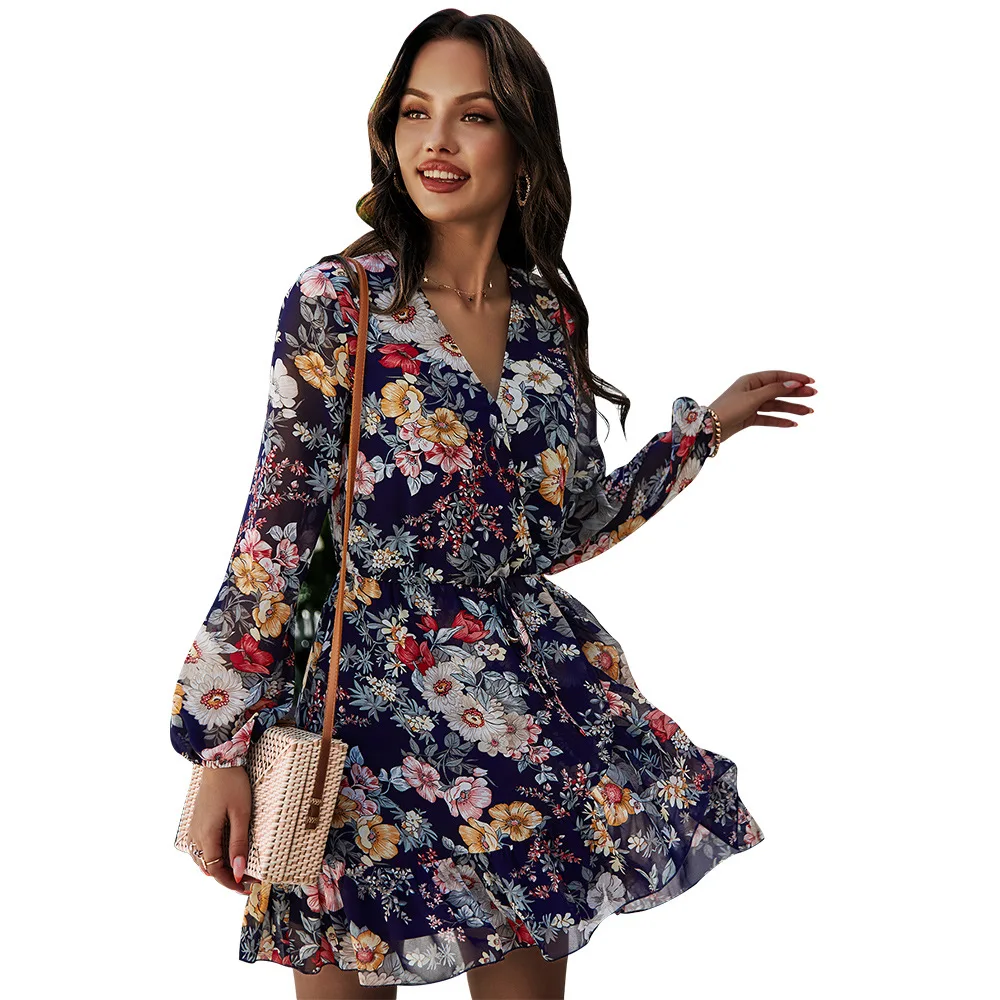 2021 New Summer Dresses for Women Elegant Chiffon Floral Women Dress With Bandage Sexy V-Neck A-Line Long Sleeve Dress Female
2021 New Summer Dresses for Women Elegant Chiffon Floral Women Dress With Bandage Sexy V-Neck A-Line Long Sleeve Dress Female
