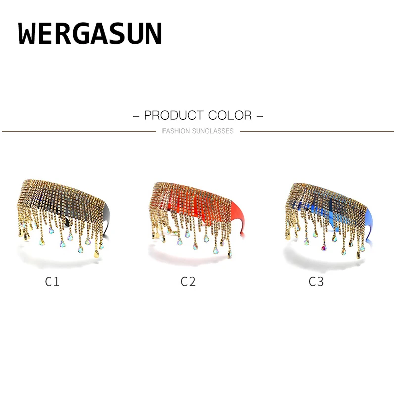 WERGASUN Oversized Goggles Sunglasses Women Luxury Tassel Crystal Diamond Sun Glasses Mask Steampunk Sunglasses Shade
WERGASUN Oversized Goggles Sunglasses Women Luxury Tassel Crystal Diamond Sun Glasses Mask Steampunk Sunglasses Shade