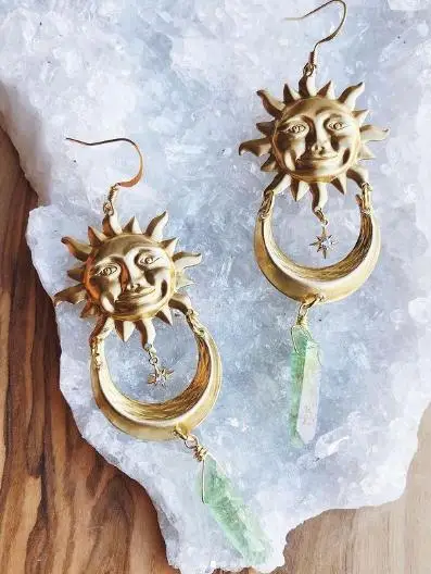 Handmade Dangle Drop Earrings Sun and Moon Charms.quartz Crystals. Gifts for Her.
Handmade Dangle Drop Earrings Sun and Moon Charms.quartz Crystals. Gifts for Her.
