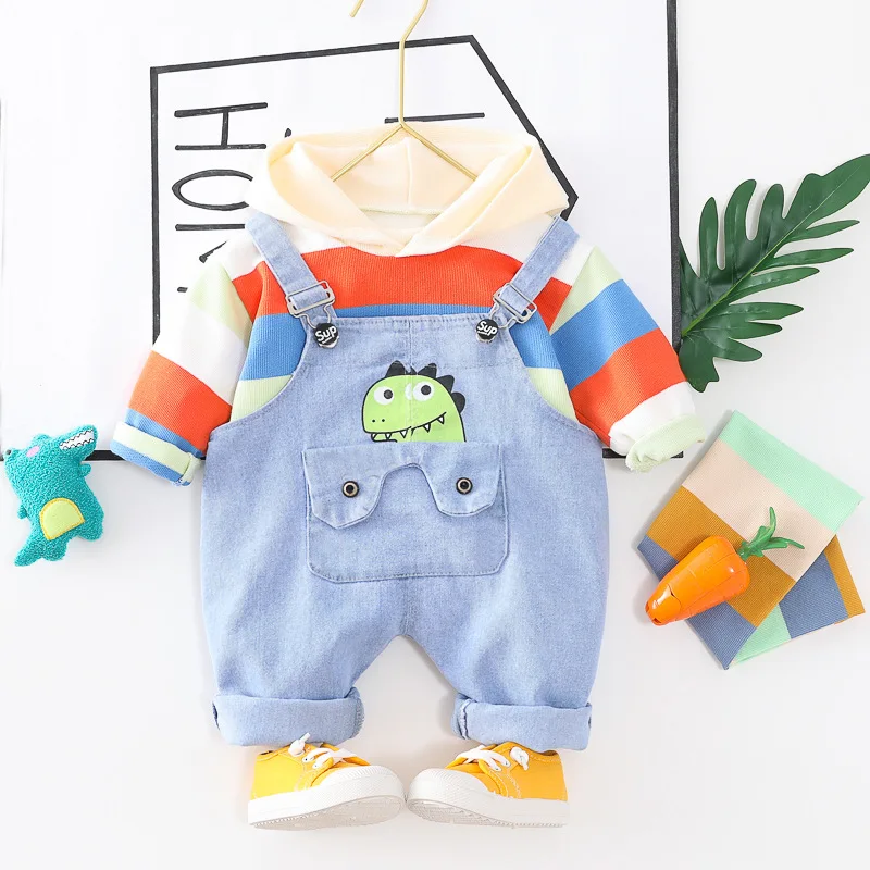 Spring Boys Girls Clothing Set Colorful Striped Hoodies + Dinosaur Denim Overalls 2Pcs Suit For Kids Children Suspender Clothes
Spring Boys Girls Clothing Set Colorful Striped Hoodies + Dinosaur Denim Overalls 2Pcs Suit For Kids Children Suspender Clothes