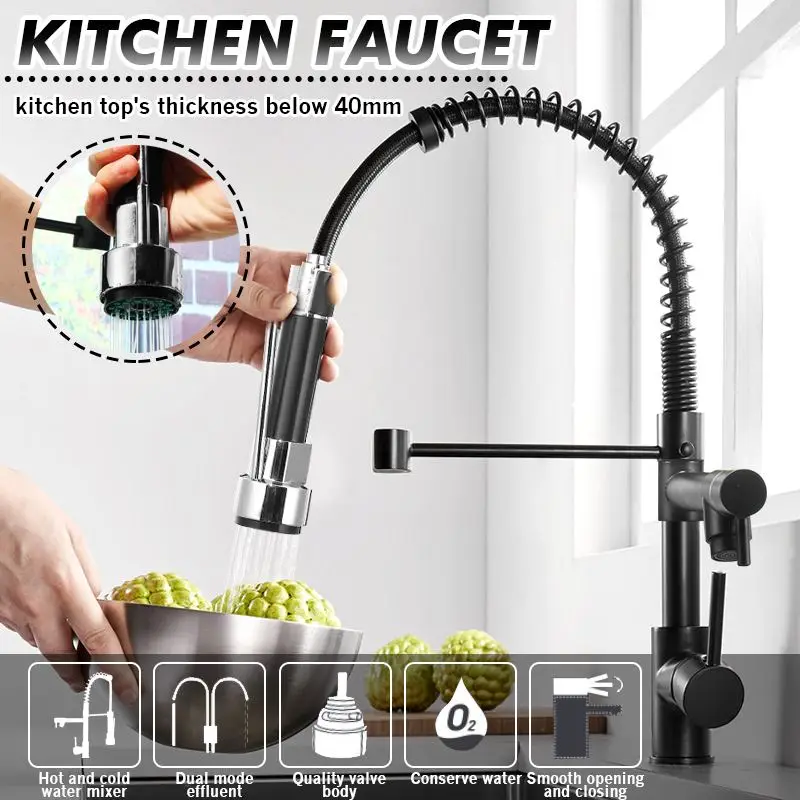 Black Spring Pull Out Kitchen Faucet Dual Spout Side Sprayer Single Handle Mixer Tap Sink Faucet 360 Rotation Kitchen Faucets
Black Spring Pull Out Kitchen Faucet Dual Spout Side Sprayer Single Handle Mixer Tap Sink Faucet 360 Rotation Kitchen Faucets